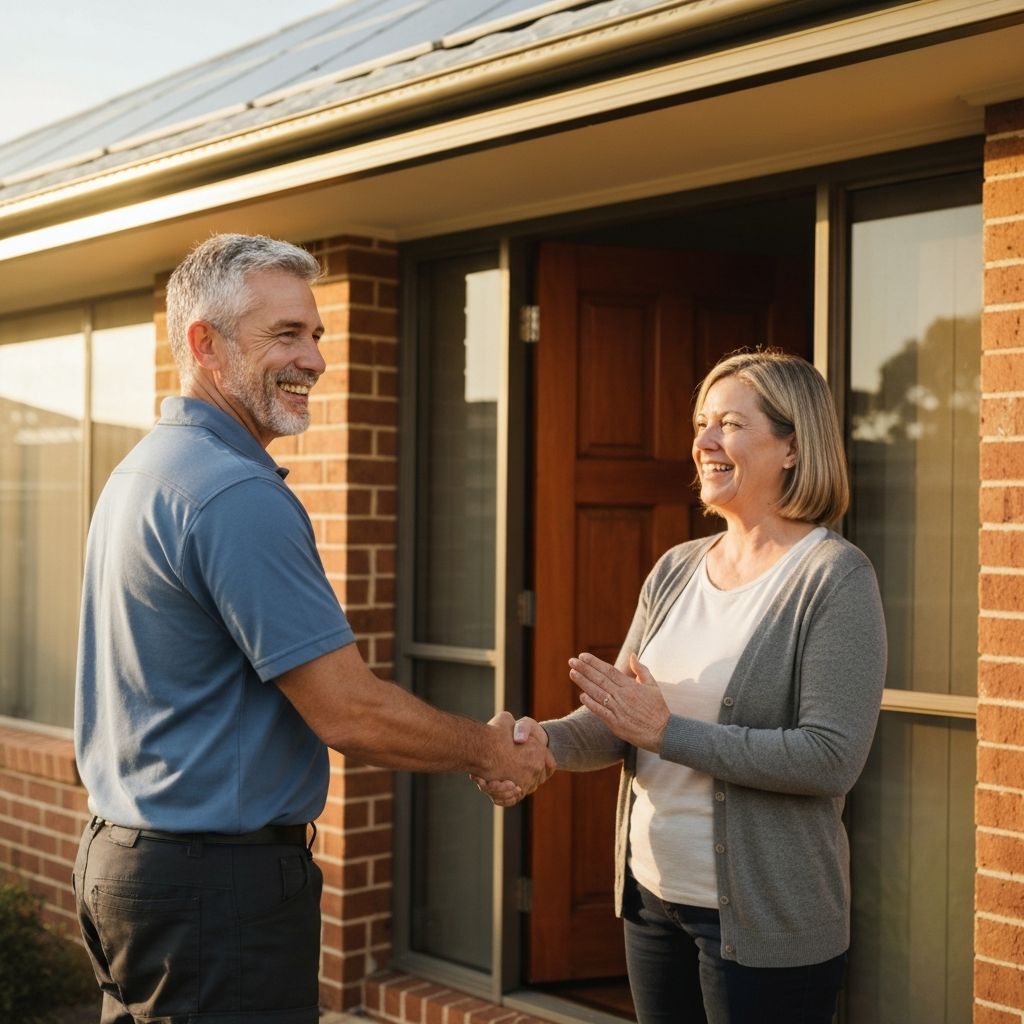 Service provider meeting with satisfied customer